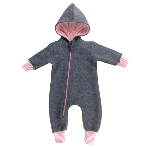 Lilakind“ Baby Wollwalk Overall Einteiler mit Kapuze Walkloden Walkoverall Grau Meliert Rosa Gr. 92/98 - Made in Germany