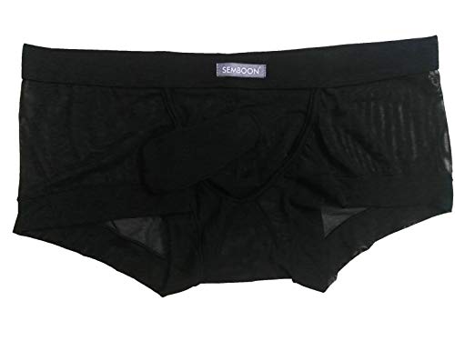 Semboon Men's Transparent Soft Mesh Cock Sheath Boxer Briefs Trunks Underwear Black