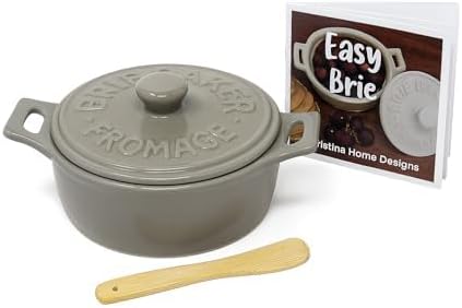 Gray Brie Baker, 3 Piece Set Includes Base, lid and Wooden Spoon