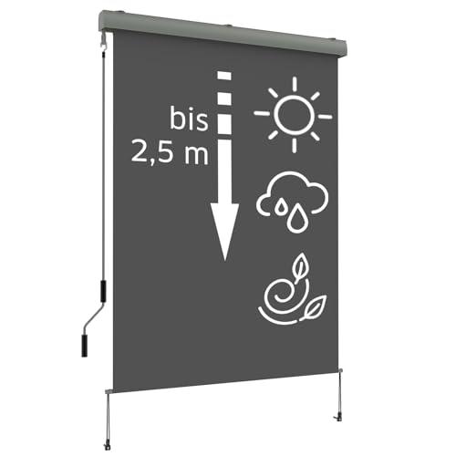 NOOR Senkrechtmarkise EXKLUSIV Vertikalmarkise außen 150 x 250 cm anthrazit - blickdichter Senkrechtrollo Balkonrollo - Sichtschutz Windschutz für Balkon Terrasse - Markise inkl. Befestigung & Kurbel