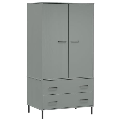 Homgoday Armario de madera Oslo gris 90 x 55 x 172,5 cm con 2 cajones y 2 puertas – espacio de almacenamiento para ropa y accesorios Model350989