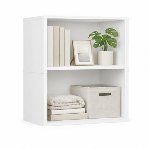 Image of 2 Cube Shelf, 3 Tier Bookshelf Small Bookcase, 2 Cube Storage Organizer, Wooden Book Shelf for Bedroom, Small Bookshelf for Living Room and Office