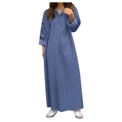 Vestidos para mujer, cuello en V, botones, manga larga, color liso, casual, uso diario, vestidos gráficos para mujer, azul, M