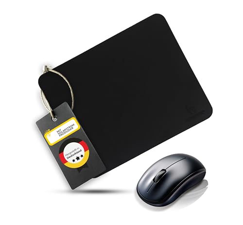 Lederfabrik Garnier® Tapis de souris en cuir recyclé, Accessoire Bureau - 230 x 189 mm - Précis et antidérapant - Gaming et Home Office - Lavable - Fabriqué en Allemagne - Noir