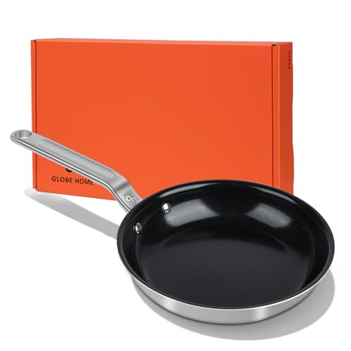 GLOBEHOME 10 Inch Ceramic Non Stick Frying Pans - 5 Ply Stainless Clad Nonstick Skillet, Toxic, PTFE & PFOA FREE, Professional Cookware for Induction, All Stoves and Oven up to 650°F