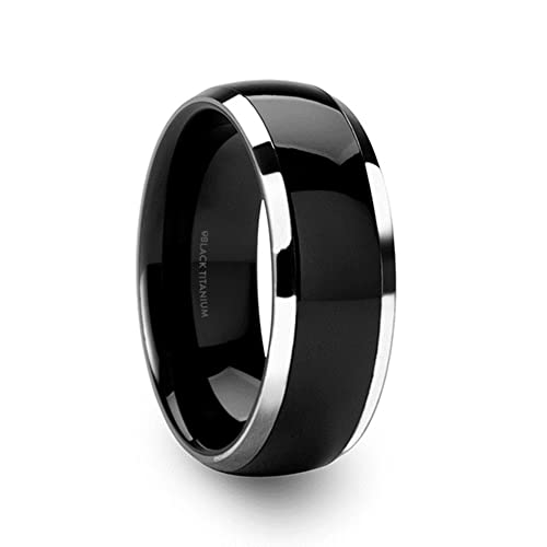 Mens Titanium Brushed Domed Black Wedding Ring - Polished Beveled Comfort Fit - 8Mm Wide - Style Name: Nolan - Ring Size 6.5 #TOP18