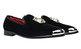 Erphpre Paul Men's Loafers Velvet Gold Buckle Party Prom Shoes, Luxury Black, 12