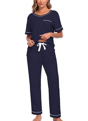 EA'S SECRET 100% Cotton Pajamas for Women Set V Neck Loungewear Pajama Pants Womens Lounge Sets Pjs...
