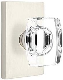 Miniatura 4 de Emtek Juego completo de simulación, roseta rectangular moderna, perilla de cristal Windsor moderna (latón satinado)