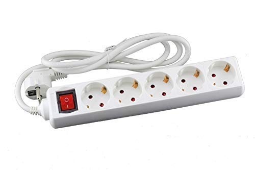 TecNOLUXEURO Meervoudige sokkel comfort en veiligheid - stekkerdoos met 5 stopcontacten, overspanningsbeveiliging, 5 stekkers, 5 stekkers, kabel 5 m, wit en stroom met schakelaar