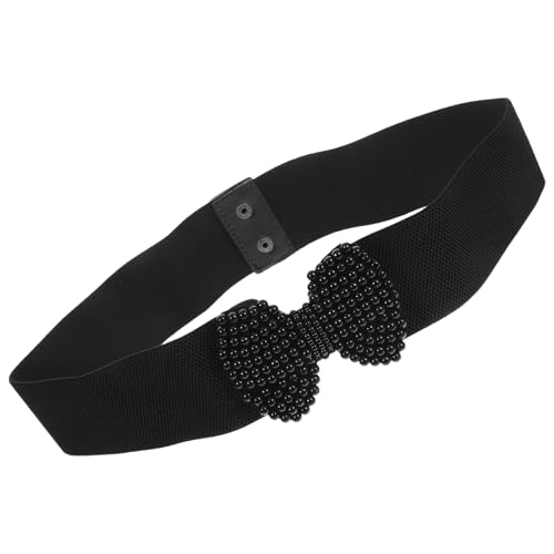 Women's Adjustable Stretchy Pearl Bowknot Waist Belt for Dresses Elastic Stretchy Waistband Skirts Pants 103cm Black4