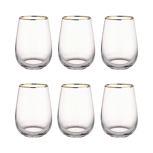 BUTLERS 6er Set Longdrinkgläser mit Goldrand 480ml elegante Vintage Gläser - TOUCH OF GOLD - Wassergläser und Cocktailgläser Trinkgeschirr für Tee, Saft, Eiskaffee