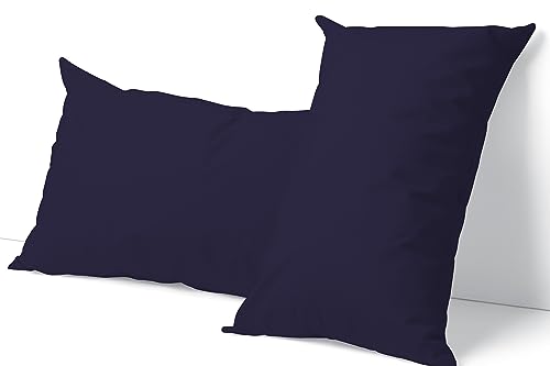 LivinEase Brushed Microfibre Pillow Cases 2 Pack (50 x 75cm), Navy Pillowcases 2 Pack- 100 GSM Soft