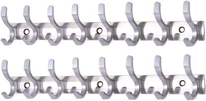 GAIYERA Stainless Steel Dual Edge 8 pin Cloth Hanger Wall Mounted Bathroom Cloth Hanger,Cloth Wall Hook,Door Hooks Rail for Hanging Keys,Clothes,Towel (2)