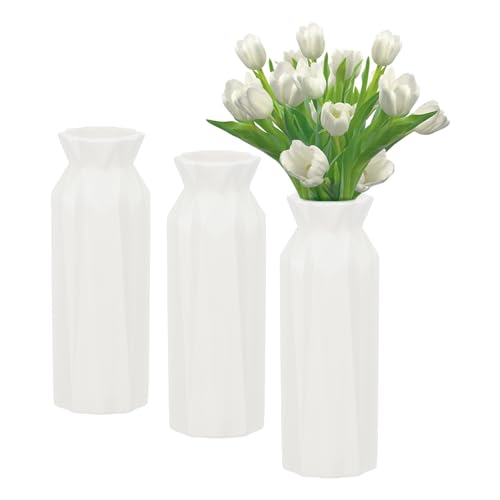 PATIKIL Jarrones de Flores, 3 Piezas Jarrones de Flores Simples y Elegantes para Ramo Jarrón de Flores de Plástico Irrompible Decorativo para Hogar Centro de Mesa Oficina Fiesta, Blanco