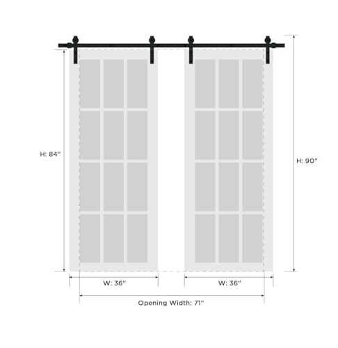 Image of Sartodoors Sliding Interior Door 1094 Double Barn Doors White with Black Opaque Glass Solid MDF Modern Design 72 x 84 in