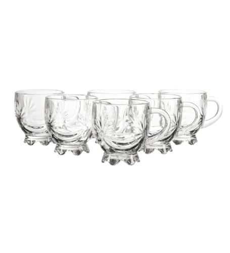 Image of VILON Italian Premium Glass Tea Cup Set | Coffee Mugs with Handle Transparent Drinking Cup for Milk, Cappuccino, Hot Chocolate & Cold Beverages | 150ml| Set of 6 (Star Teacup 150ML 6)