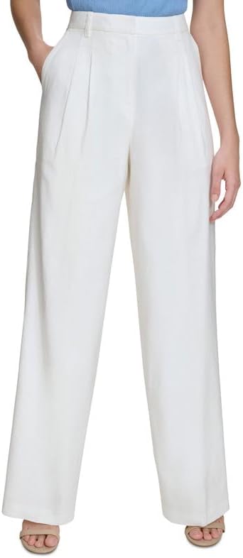 Calvin Klein Women's High-Rise Pleated Wide-Leg Pants (Soft White, 12)