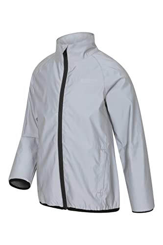 Mountain Warehouse Wasserabweisende 360 reflektierende Jacke für Kinder – weit sichtbar, atmungsaktives Netzfutter, Reißverschlusstaschen – ideal für Laufen und Reisen Silber 11-12 Jahre