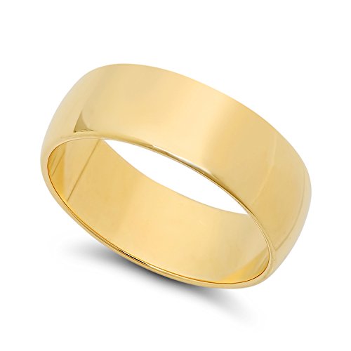 The Bling Factory 14k Yellow Gold Heavy Plated 7mm Smooth Domed Wedding Band Ring, Size 10
