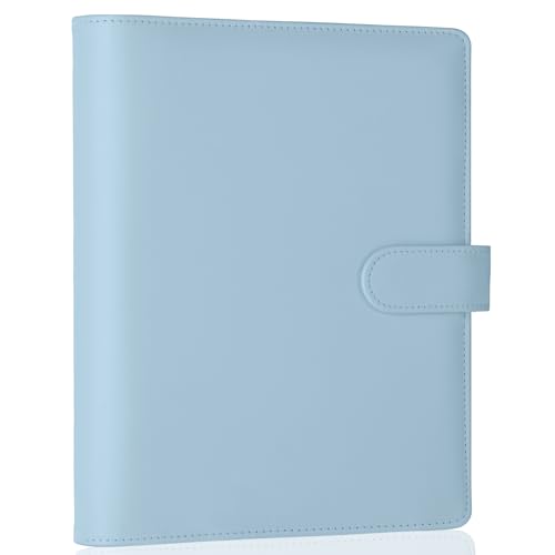 Image of Antner A5 Notebook Binder with 6-Ring Pockets, PU Leather Refillable Personal Organizer, Magnetic Buckle Closure, Airy Blue