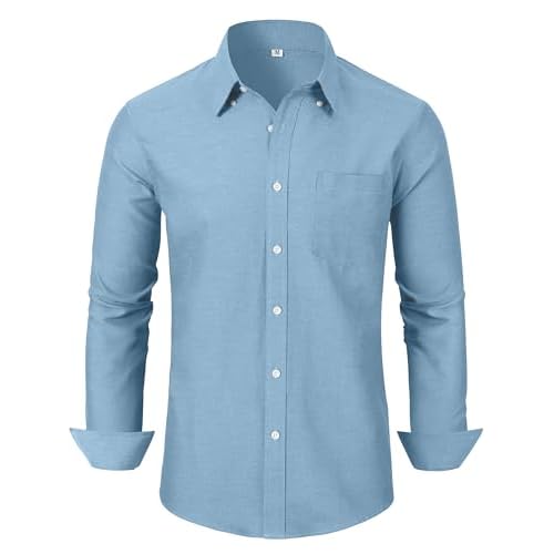 Grade 3.5 Wrinkle-Resistant Men's Lightweight Oxford Dress Shirts Long Sleeve Business Casual Pocket Shirt X-Small 00116_blue Grey