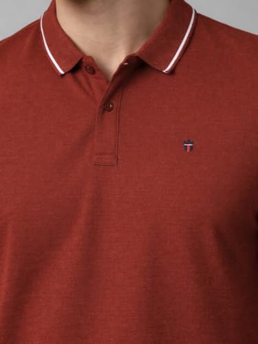 Image of Louis Philippe Men's Slim Fit Single-Tuck Pique Stylized Sleeve Print and Contrast Tipping Half Sleeve Solid Polo Tshirt