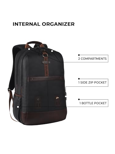 Image of Gear classic 19 inch /31L Large Faux Leather Water Resistant Anti Theft Laptop Backpack /Casual Backpack /Daypack /Travel Backpack /College Bag For Men /Women(Black-Brown)