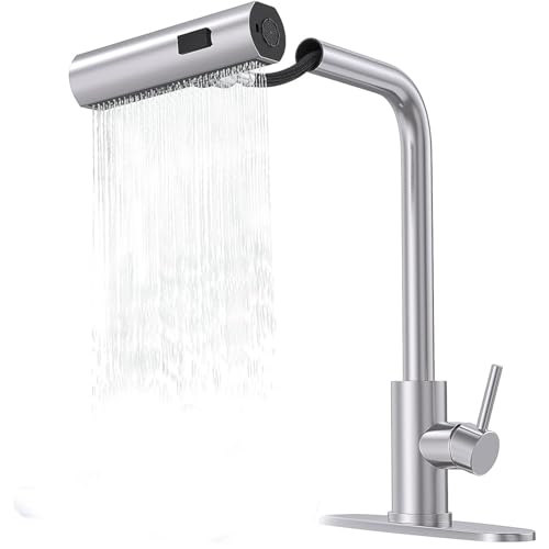 Brushed Nickel Single Hole Kitchen Faucets with Pull Down Sprayer,