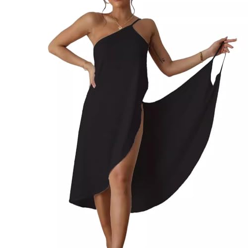 XIWCAFC Strandjurk voor dames, zomerjurk, bikini, wikkeljurk, sarong-jurk, bandjes, strandkleding, bedekkende lange handdoek, pareo's, strandkleding voor vrouwen, Zwart, 4