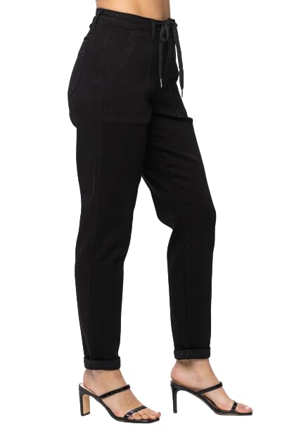 Judy Blue High Waist Jet Black Double Roll Cuff Jogger Jeans, 887004