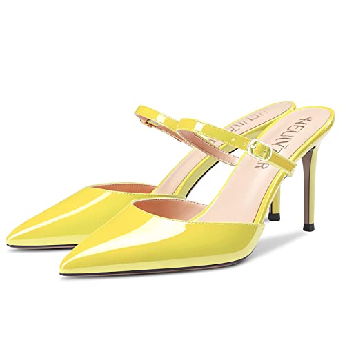 HEUIVZAR Pumps for Women Slingback Ankle Strap Two-Piece Pointed Toe Stiletto Mid High Heel Pumps Patent Shopping Vacation 3 Inch4