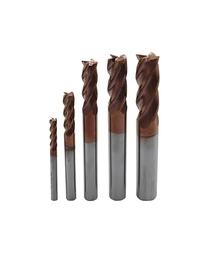 Image of 1 /8 inch 3 /16 inch 1 /4 inch 5 /16 inch 3 /8 inch Carbide End Mills Set, 4 Flute End Mill Bits for Steel (Carbon steels /Alloy Steels /Hardened Steels), TISIN Coated, CNC Router Bits