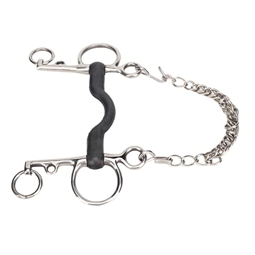 Pssopp Morso per Cavalli in Acciaio Inox, Filetto Equestre con Rivestimento in Gomma, Design Centrale Coperto, Accessori per Equitazione, 135mm