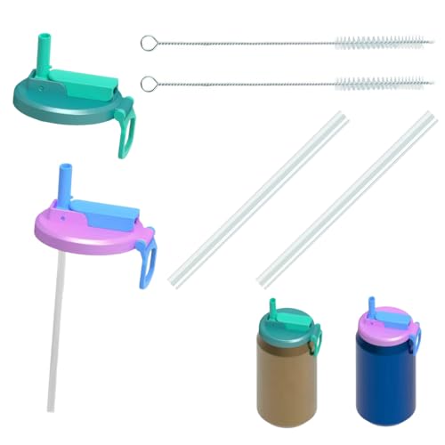 Paquete de 2 tapas reutilizables para latas con popotes, fundas de silicona a prueba de derrames para refrescos, jugos y bebidas carbonatadas (incluye 2 cepillos de limpieza)
