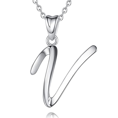 EUDORA Sterling Silver Initial Necklace 26 Letters Alphabet Personalized Charm Pendant with 18inch O-Ring Chain