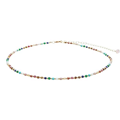 Lotus and Luna 2MM Master Healer Energy Chakra Healing Dainty Necklace with Real Stones Jade, Pearl, Rose Quartz, Amethyst, Moonstone