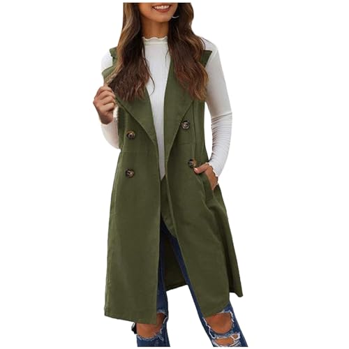 Women's Sleeveless Lapel Neck Button Down Long Vest Jackets Trendy