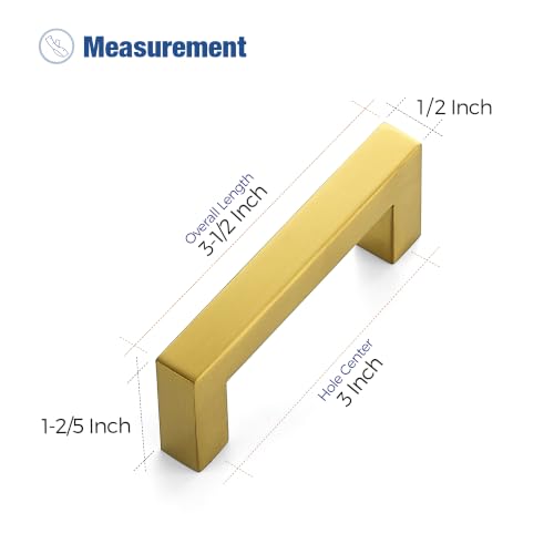 Image of Ravinte 5 Pack Kitchen Gold Cabinet Handles 3 Inch Hole Center Stainless Steel Square Cabinet Pulls for Dresser Drawer Cupboard Handles with Screwdriver