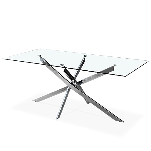 INTENSE DECO Table rectangulaire en Verre et Pied chromé Alix