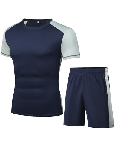 Wayleb Conjunto Deportivo Corto Hombre Verano Conjunto de Chandal Deporte Hombre Ropa Deportiva Transpirable Secar Rápido Traje de Entrenamiento Gimnicio Correr