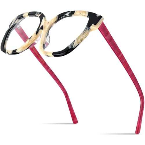Image of HEPIDEM Multicolor Acetate Glasses Frame Women,Oversize Round Optical Eyeglasses 9345