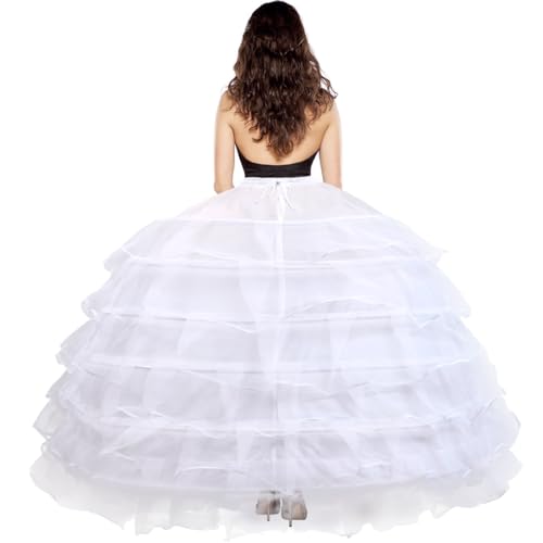 Petticoat for Women 6 Hoop Skirt Half Slips Floor Length Dresses Underskirt for Wedding Ball Gown White2