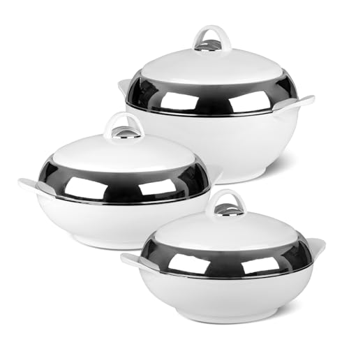 Tmvel Crescent Insulated Casserole Hot Pot - Insulated Serving Bowl With Lid - Food Warmer - 3 pcs Set 2.5 L / 3.5 L / 5 L