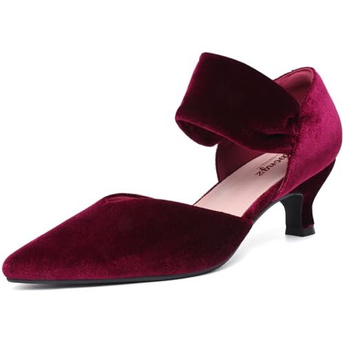 Image of RIBONGZ Kitten Heels for Women Closed Toe Comfortable Low Heels Pointed Toe Sexy Slip on Pumps Bridal Party Dressy Shoes