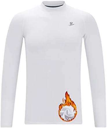 DEVOROPA Youth Boys Compression Thermal Shirts Long Sleeve Undershirt Fleece Baselayer Mock Top White S