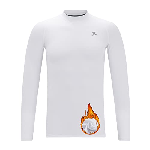 Devoropa Youth Boys’ Compression Thermal Shirts Fleece Lined Long Sleeve Mock Top White S