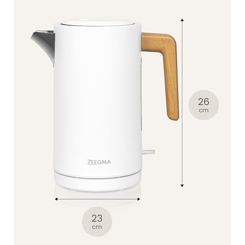 ZEEGMA KETLEE 1,7 L Kabelloser elektrischer Wasserkocher für Tee und Kaffee, 2200 Watt, Wasserstandsanzeige, automatische Abschaltung, Edelstahl, Modernes elegantes Design (Weiß)