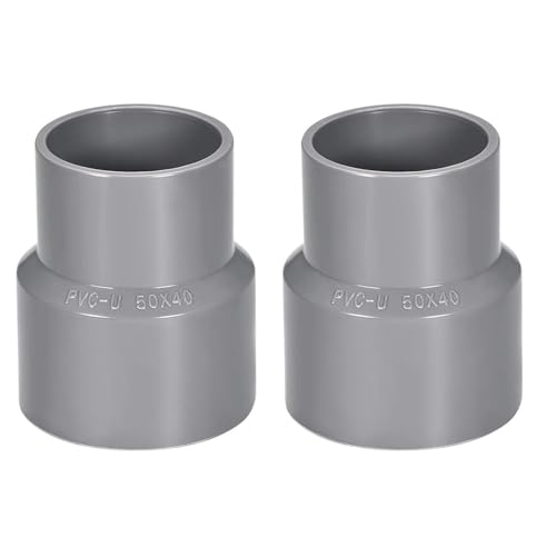 TA-VIGOR 2Pcs PVC Reducing Coupling Hub by Hub 40mm x 50mm Pipe Fitting Adapter Connector Grey