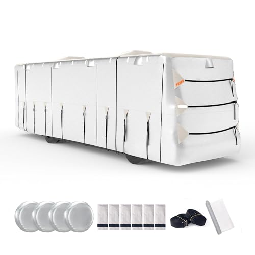FRUNO Oxford Fabric Class A RV Cover Fits 37-40 Waterproof Rip-Resistant Anti-UV Motorhome Camper Cover for Winter Snow with 4 Tire Covers and Gutter Covers